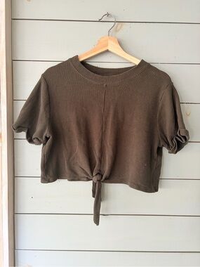 Abercrombie & Fitch Brown Ribbed Tie Front Crop Top Size XL